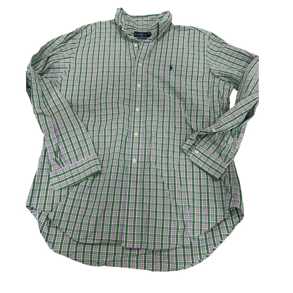 Ralph Lauren‎ Classic Fit Mens XL Green Plaid Long Sleeve Button Down Shirt Pony